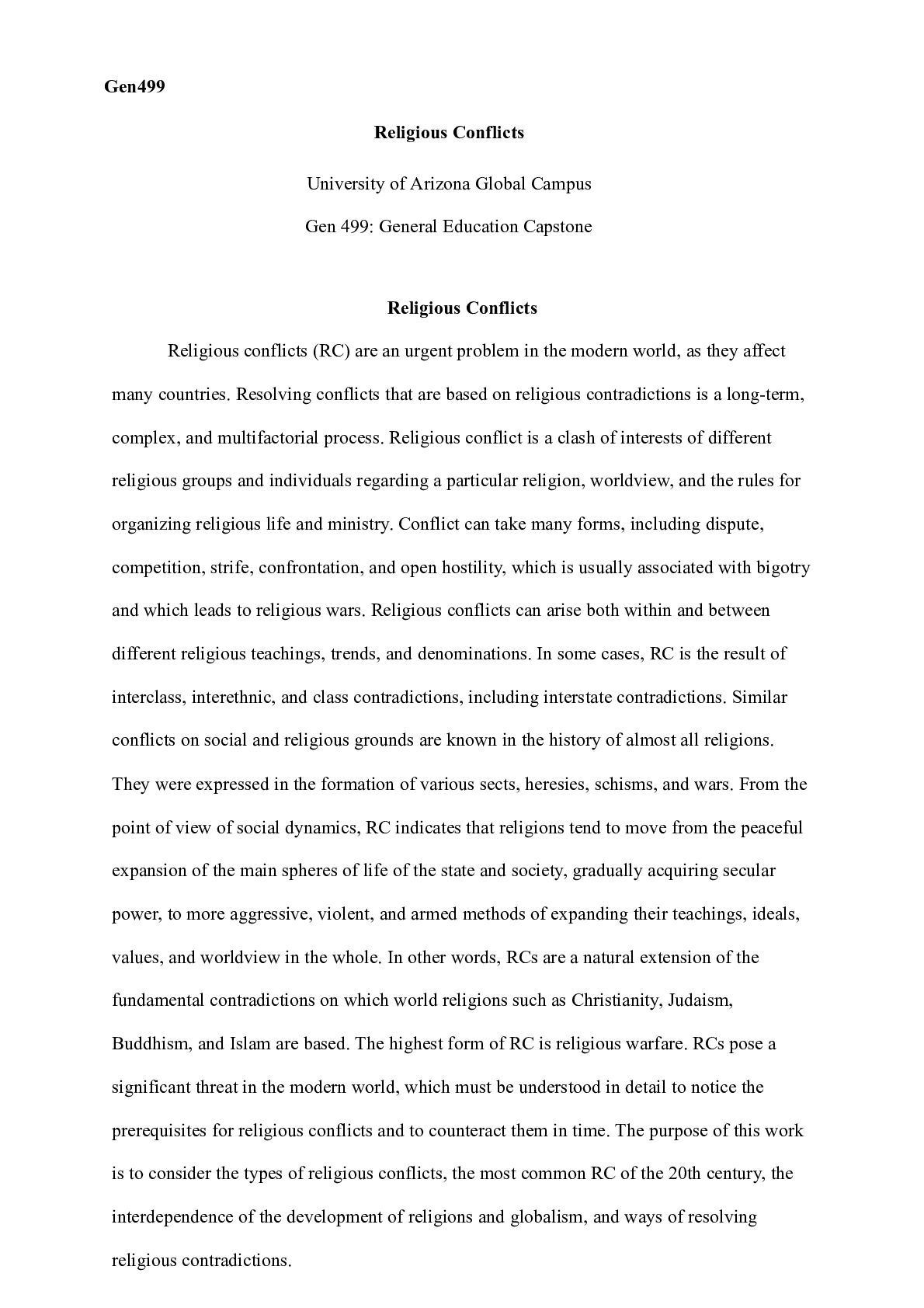 Preview image of Religious Conflict Final Essay.docx document